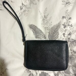 Black Textured faux leather Wristlet
